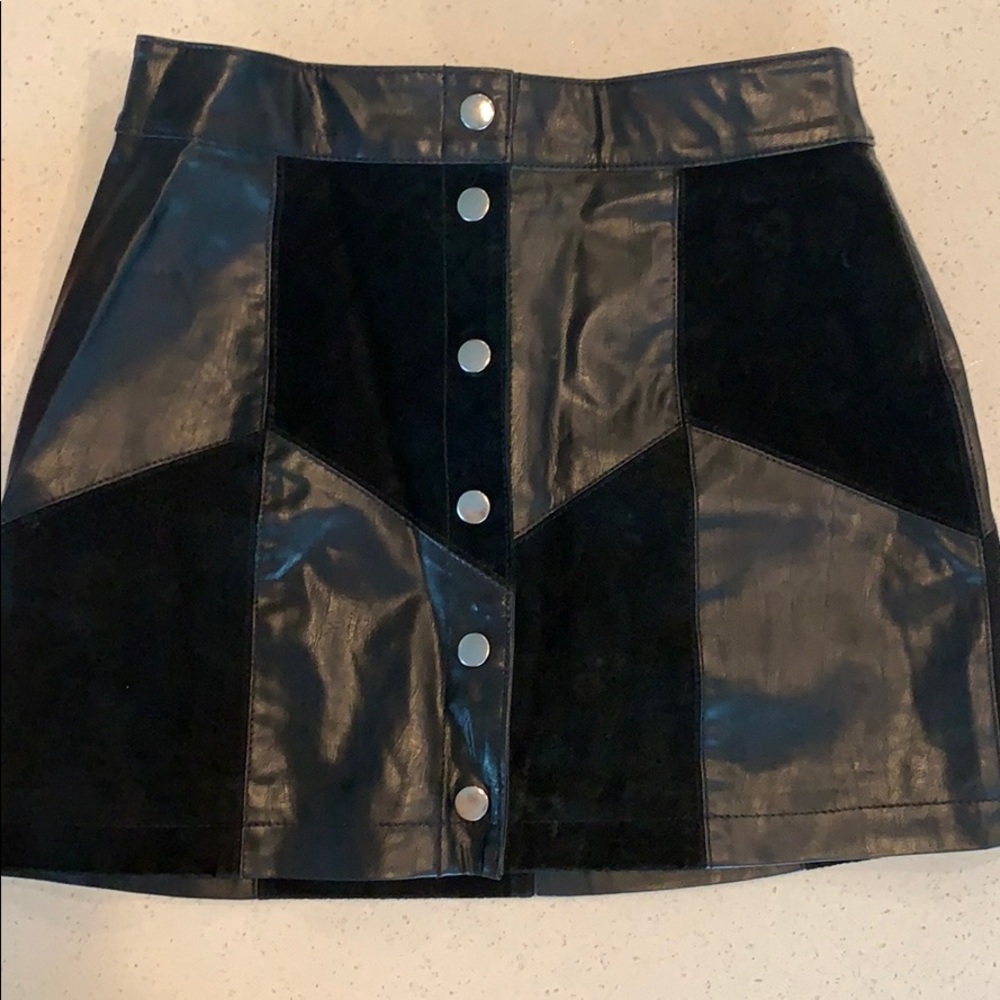 Pleather/suede patterned button down skirt
